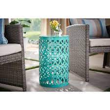 Photo 1 of 19.4 in. Haze Teal Blue Metal Outdoor Patio Garden Stool
