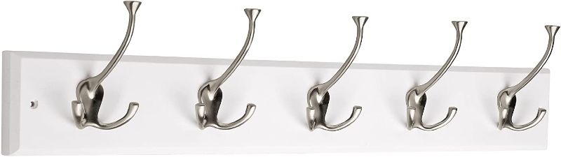 Photo 1 of 129848 Coat Rack, 27-Inch, Wall Mounted Coat Rack with 5 Decorative Hooks, Satin Nickel and White
- Minor cosmetic damaged (See photos) 

