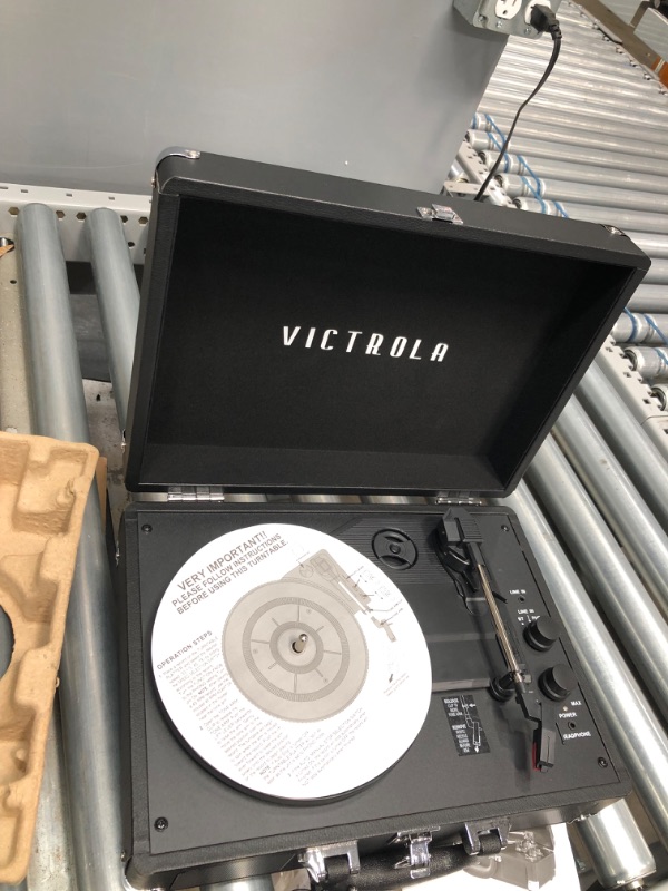 Photo 4 of Victrola Vintage 3-Speed Bluetooth Portable Suitcase Record Player with Built-in Speakers | Upgraded Turntable Audio Sound| Includes Extra Stylus | Black, Model Number: VSC-550BT-BK
