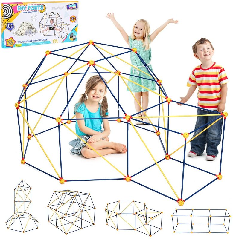 Photo 1 of Fort Building Kit 216 Pcs Forts Construction Builder Add The Long Sticks Building Toys for 5,6,7 Years Old Fort Building Set Play Tent Rocket Castle Indoor Outdoor (216 Pcs)
