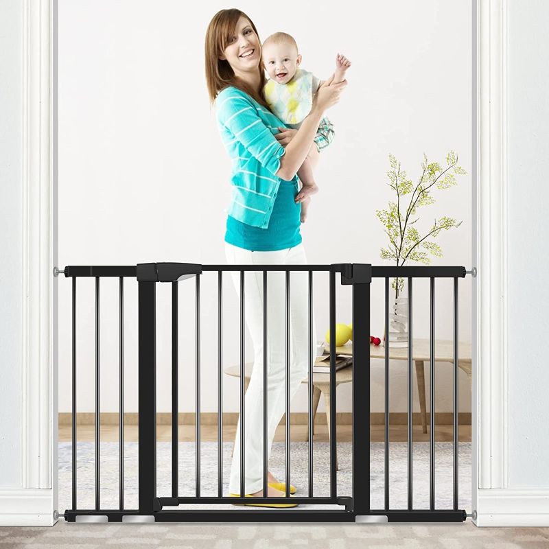 Photo 1 of Baby Gate for Stairs and Doorways, ALVOD 29.93''-51.5'' Wide 30'' High Dog Gate for The House Auto Close, Easy Walk Thru Extra Wide Baby Gate with Door, Black
