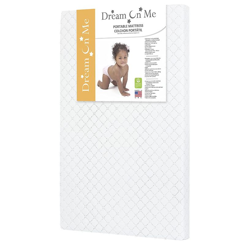 Photo 1 of Dream On Me, Sunset 3” Extra Firm Fiber Portable and Mini Crib Mattress in White I Green Guard Gold Certified
