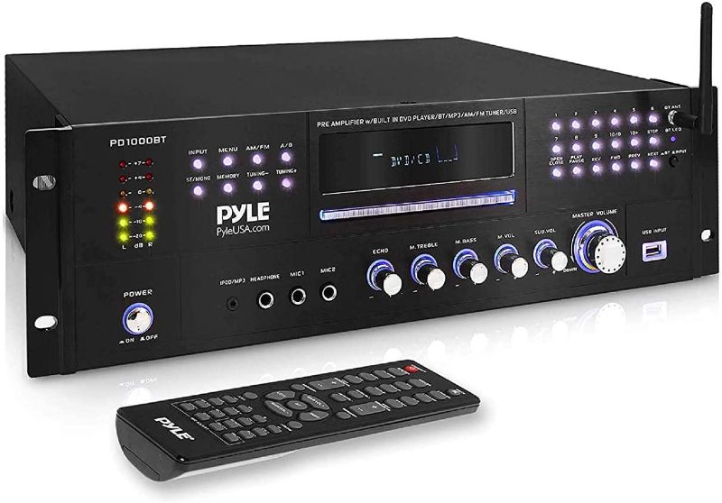 Photo 1 of 4 Channel Pre Amplifier Receiver - 1000 Watt Rack Mount Bluetooth Home Theater-Stereo Surround Sound Preamp Receiver W/Audio/Video System, CD/DVD Player, AM/FM Radio, MP3/USB Reader - Pyle PD1000BT
