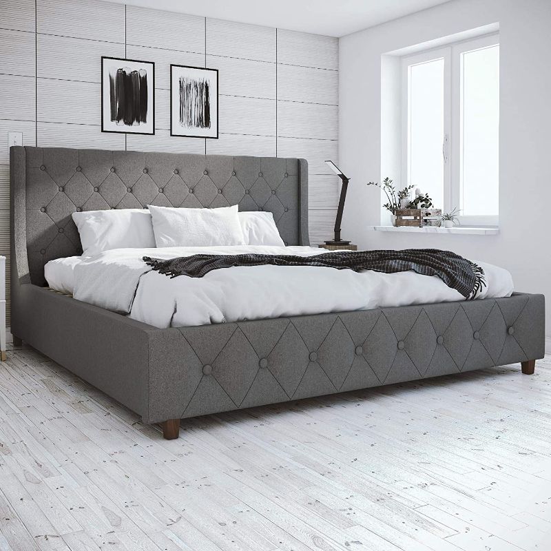 Photo 1 of *INCOMPLETE BOX 2 OF 2* COSMOLiving by COSMOPOLITAN Mercer Upholstered Bed - King - Grey Linen
