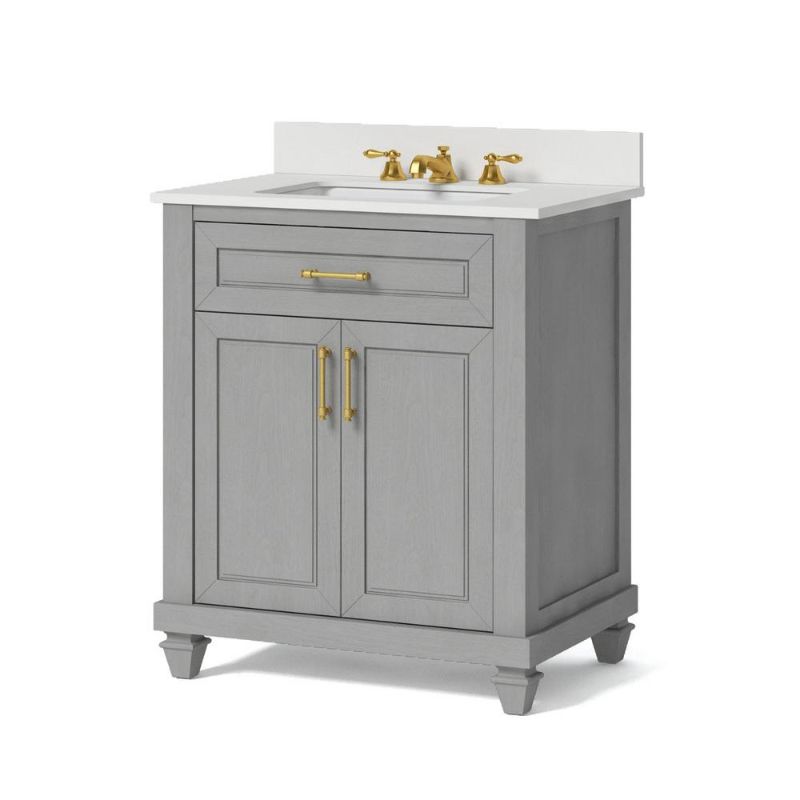 Photo 1 of (CRACKED UPPER FRONT CORNER; SIDE) 
Home Decorators Collection Grovehurst 30 in. W X 34.5 in. H Bath Vanity in Antique Grey with Engineered Stone Vanity Top in White with White Basin
