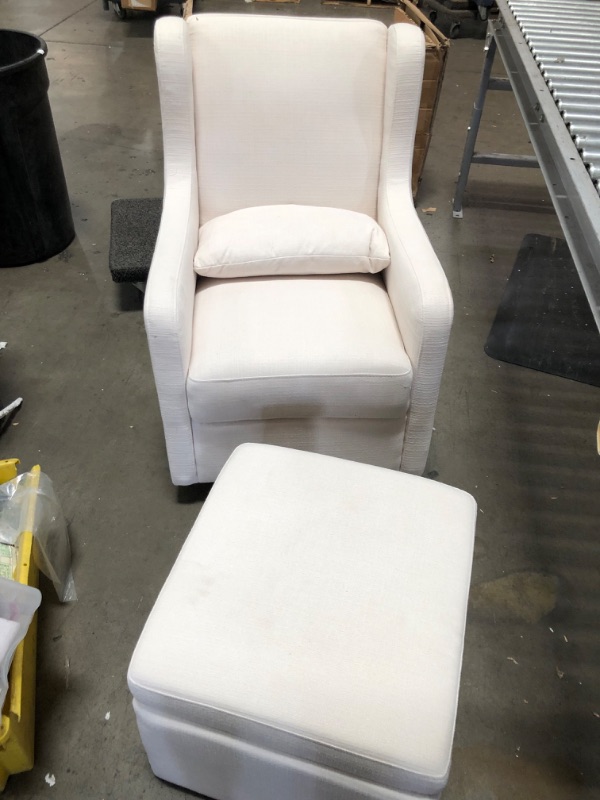 Photo 5 of (DIRTY/SCRATCHED MATERIAL)
Carter's by DaVinci Adrian Swivel Glider with Storage Ottoman in Performance Cream Linen