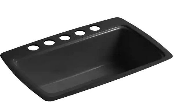 Photo 1 of (SINK SALE ONLY) 
Kohler Cape Dory ® 33 L X 22 W X 9-5/8 Under-Mount Single-Bowl Kitchen Sink W/ 5 Oversize Faucet Holes Cast Iron in Black | Wayfair K-5864-5U-7
