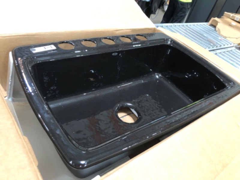 Photo 2 of (SINK SALE ONLY) 
Kohler Cape Dory ® 33 L X 22 W X 9-5/8 Under-Mount Single-Bowl Kitchen Sink W/ 5 Oversize Faucet Holes Cast Iron in Black | Wayfair K-5864-5U-7
