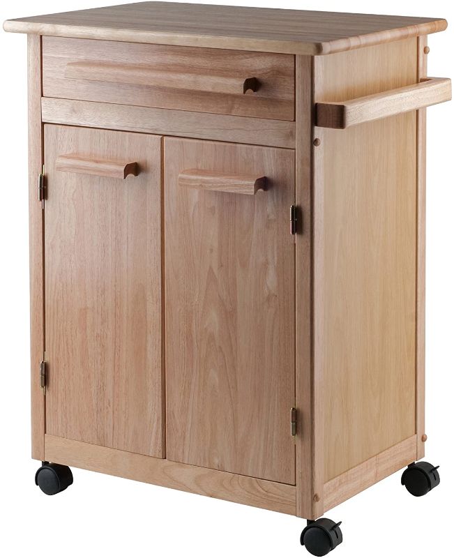 Photo 1 of **HARDWARE INCOMPLETE**
Winsome Wood Single Drawer Kitchen Cabinet Storage Cart, Natural
