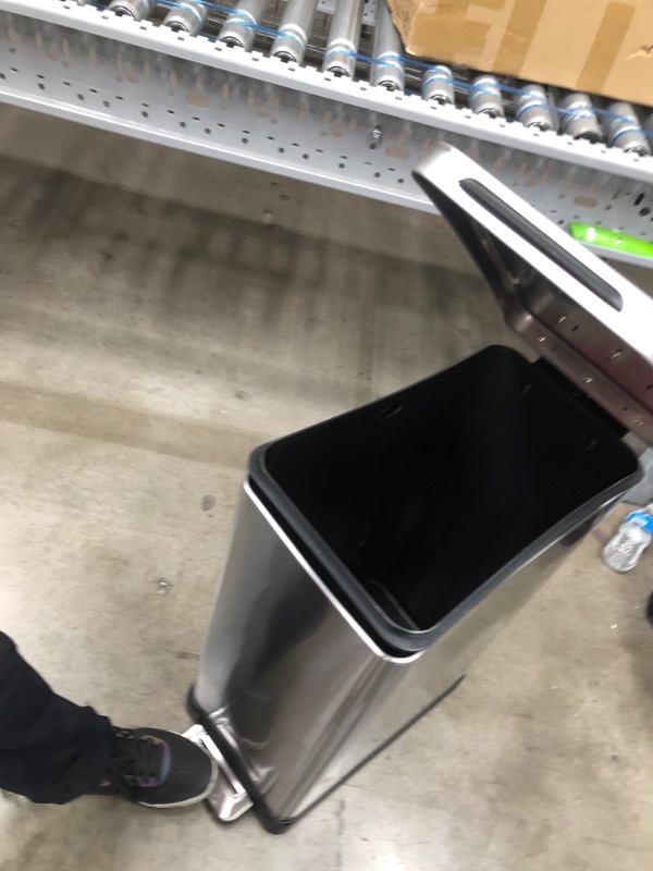 Photo 2 of **LID DOESN'T CLOSE COMPLETLEY**MINOR DENTS**
Home Zone Living 12 Gallon Kitchen Trash Can, Slim Stainless Steel, Step Pedal, 45 Liter, Silver (VA41861A)
