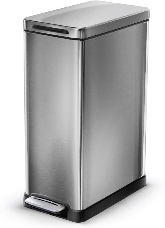 Photo 1 of **LID DOESN'T CLOSE COMPLETLEY**MINOR DENTS**
Home Zone Living 12 Gallon Kitchen Trash Can, Slim Stainless Steel, Step Pedal, 45 Liter, Silver (VA41861A)
