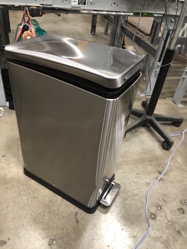 Photo 3 of **LID DOESN'T CLOSE COMPLETLEY**MINOR DENTS**
Home Zone Living 12 Gallon Kitchen Trash Can, Slim Stainless Steel, Step Pedal, 45 Liter, Silver (VA41861A)
