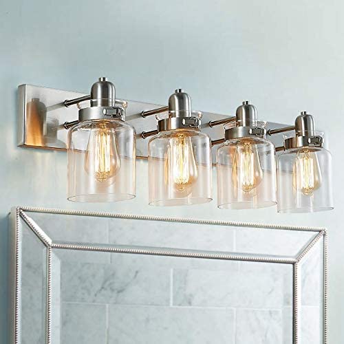 Photo 1 of **ONE GLASS IS MISSING ,**
Bestier Modern Brushed Nickel 4-Light Bath Bathroom Vanity Wall Mounted Light Wall Sconce 4 E26 LED Bulbs Required Length 30.3 inch Width 6.9 inch Height 8.3 inch
