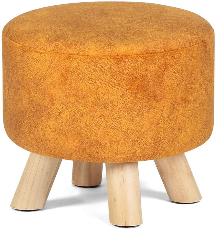 Photo 1 of **SIMILAR TO STOCK PHOTO**
Asense Round Ottoman Foot Rest Stool Linen Fabric Padded Seat Pouf Ottoman with Non-Skid Wooden Legs (Orange)
