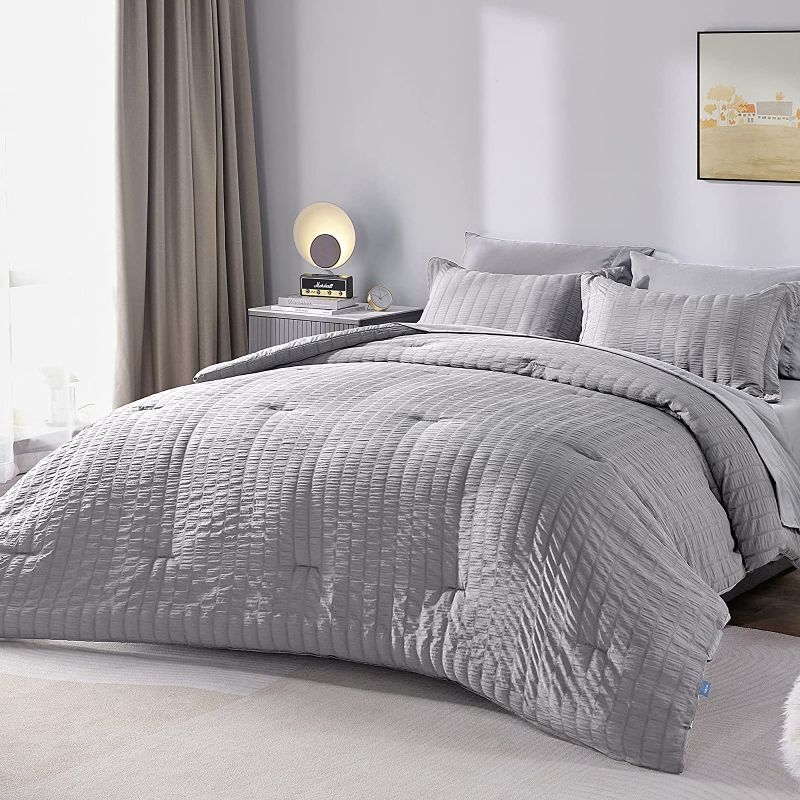 Photo 1 of (stock photo for reference only not exact item)
CozyLux Queen Bed in a Bag Light Grey Seersucker Textured Comforter Set with Sheets 7-Pieces All Season Bedding Sets with Comforter, Pillow Sham, Flat Sheet, Fitted Sheet and Pillowcase