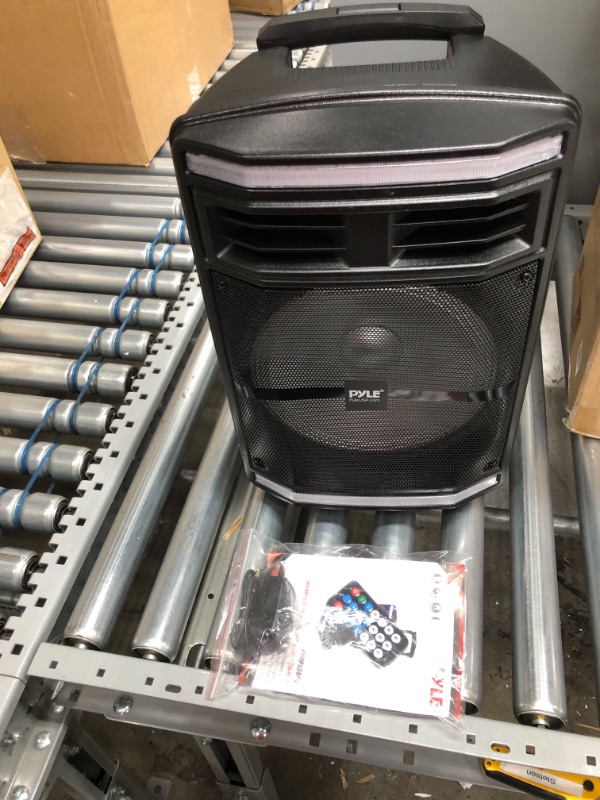 Photo 3 of Portable Bluetooth PA Speaker System - 600W Bluetooth Speaker Portable PA System W/ Rechargeable Battery 1/4" Microphone In, Party Lights, MP3/USB SD Card Reader, Rolling Wheels - Pyle PPHP1044B