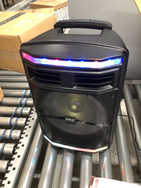 Photo 2 of Portable Bluetooth PA Speaker System - 600W Bluetooth Speaker Portable PA System W/ Rechargeable Battery 1/4" Microphone In, Party Lights, MP3/USB SD Card Reader, Rolling Wheels - Pyle PPHP1044B