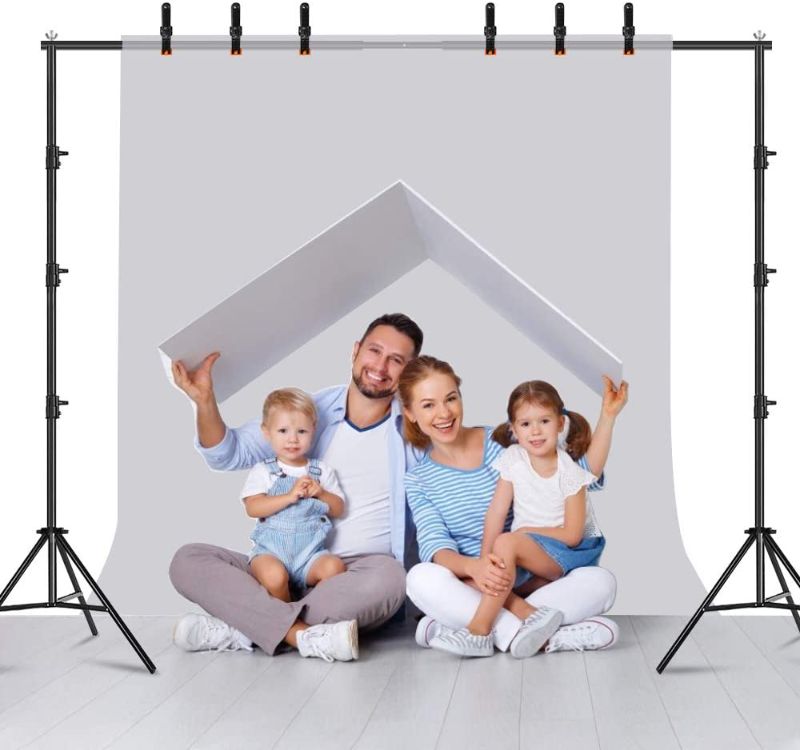 Photo 1 of MOUNTDOG Backdrop Stand, 8.5x10Ft Photography Backdrop Support System Kit with 6 Spring Clamps and 12 Backdrop Clips, Suitable for Photo Video Studios, Parties, Weddings, Family Gatherings
