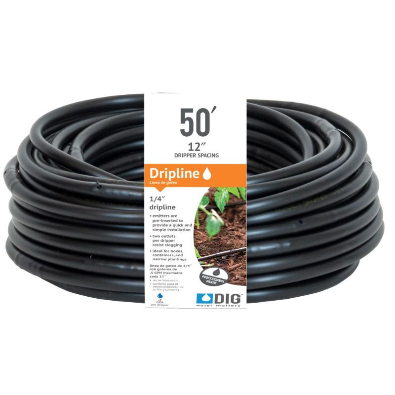 Photo 1 of 2 x DIG SH50 1/4" X 50' .5 GPH Every 12' Black Soaker Hose Drip Line
