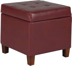 Photo 1 of  Square Tufted Faux Leather Storage Ottoman - Dark Red

