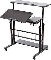 Photo 1 of SIDUCAL Mobile Stand Up Desk, Adjustable Laptop Desk with Wheels Home Office Workstation, Rolling Desk Laptop Cart for Standing or Sitting, Black
