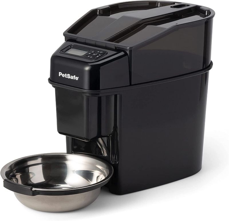 Photo 1 of PetSafe Healthy Pet Simply Feed Automatic Cat Feeder for Cats and Dogs - 24 Cups Capacity Pet Food Dispenser with Slow Feed and Portion Control (12 Meals per day) - Includes Stainless Steel Bowl
