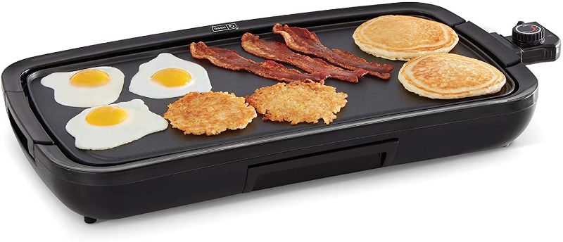 Photo 1 of Dash Everyday Deluxe Electric Griddle with Removable Nonstick Cooking Plate for Pancakes, Burgers, Quesadillas, Eggs and other Snacks, Includes Drip Tray + Recipe Book, 20” x 10.5”, 1500-Watt - Black

