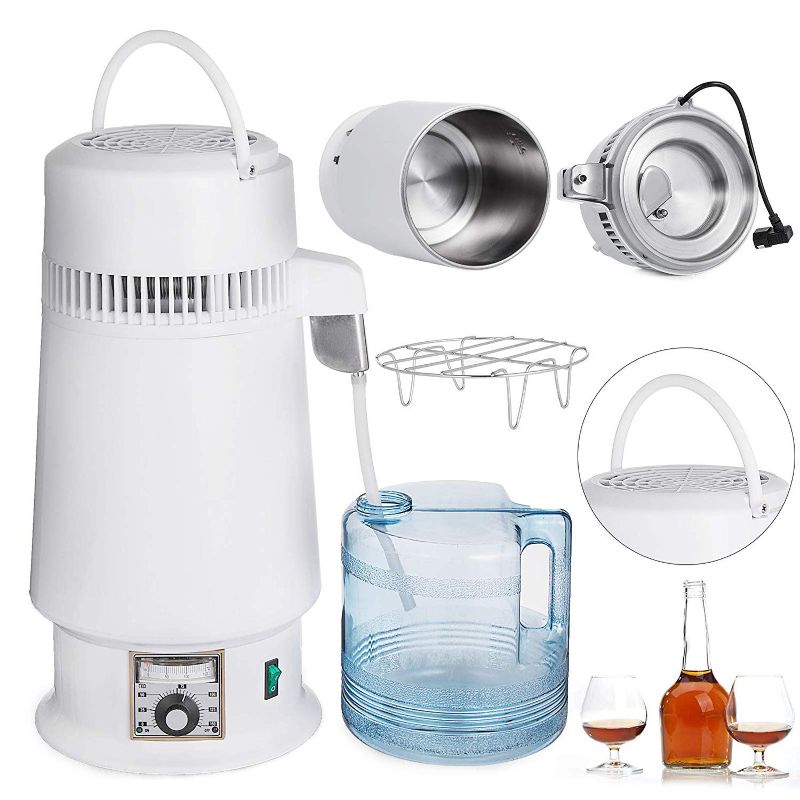 Photo 1 of VEVOR Stainless Steel Water Distiller 746W Water Distillation Kit 1 Gallon/4.3 L Water Distiller Home Countertop Connection Bottle Food-Grade Outlet Glass Container (Upgraded Design)
