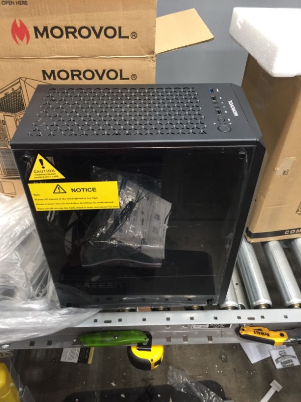 Photo 3 of MOROVOL ATX PC Case with LED Light Strip Irregular Front Panel Mid Tower Gaming Computer Case 2pcs 120mm RGB Fan Pre-Installed (704-N2)
