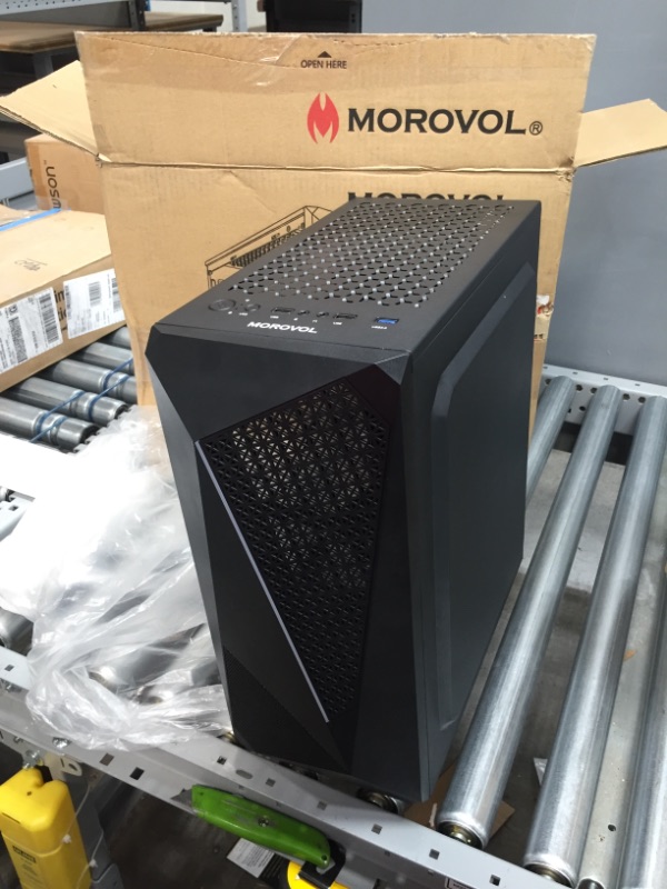 Photo 2 of MOROVOL ATX PC Case with LED Light Strip Irregular Front Panel Mid Tower Gaming Computer Case 2pcs 120mm RGB Fan Pre-Installed (704-N2)
