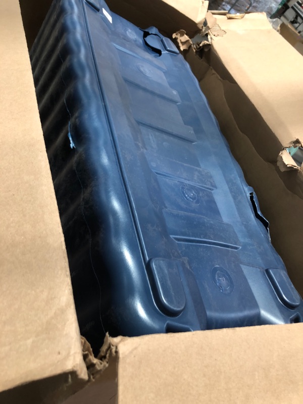 Photo 2 of ***DIRTY, PACK OF 2, DAMAGE SHOWN IN PICTURE*** Rubbermaid Roughneck 50 Gallon Storage Container, 50 Gal - 2 Pack, Dark Indigo Metallic
