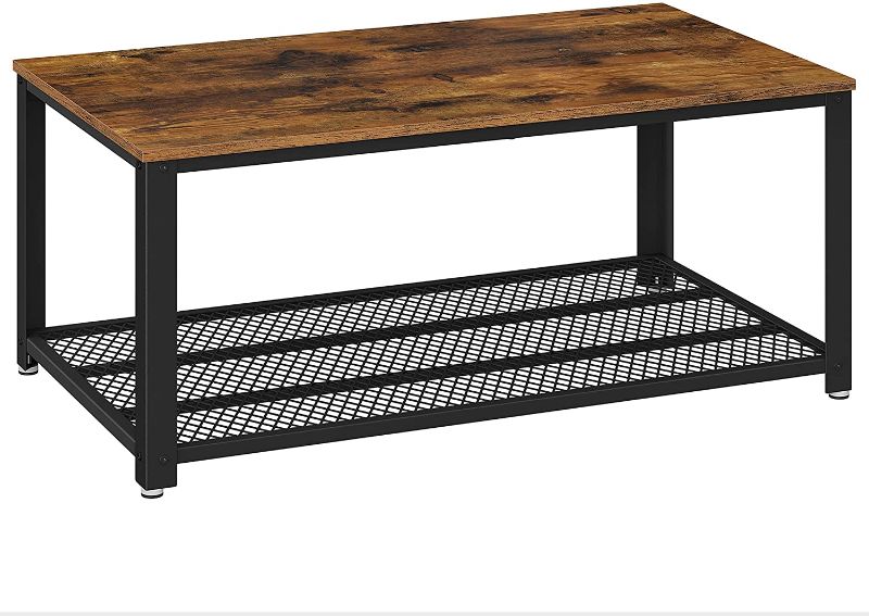 Photo 1 of ***MISSING HARDWARE*** VASAGLE Industrial Coffee Table with Storage Shelf for Living Room, Wood Look Accent Furniture with Metal Frame, Easy Assembly, Rustic Brown ULCT61X
