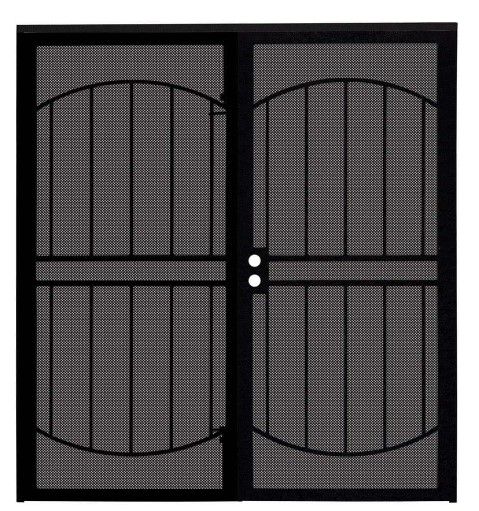 Photo 1 of **INCOMPLETE BOX 1/2** 72 in. x 80 in. Arcada Black Surface Mount Outswing Steel Double Security Door with Expanded Metal Screen
