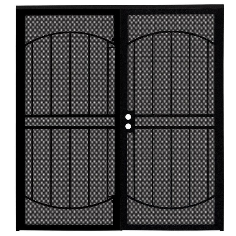 Photo 1 of **INCOMPLETE BOX 2/2** 72 in. x 80 in. Arcada Black Surface Mount Outswing Steel Double Security Door with Expanded Metal Screen
