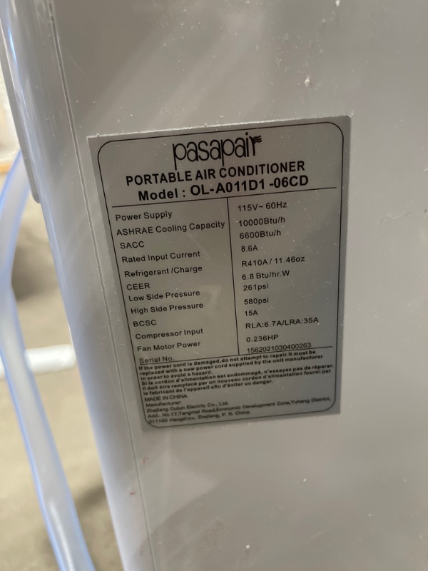 Photo 5 of ***DAMAGE SHOWN IN PICTURE***Pasapair Portable Air Conditioner/Air Cooler 10000 BTU with Dehumidifier&Fan Mode/Quiet AC unit Cools Rooms to 400 sq.ft,with Remote Control,LED Panel/Timer/Window Mount Exhaust Kit for Home Office
