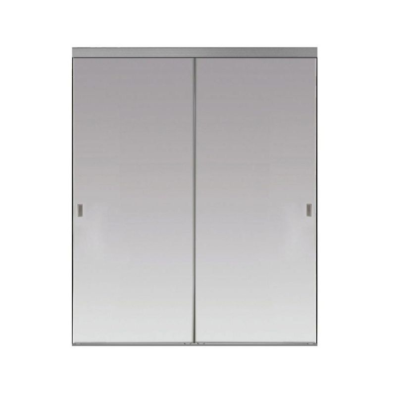 Photo 1 of 72 in. x 80 in. Beveled Edge Backed Mirror Aluminum Frame Interior Closet Sliding Door with Chrome Trim
