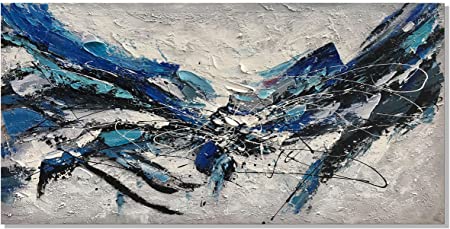 Photo 1 of **DAMGED AROUND**zoinart Hand Painted Modern Oil Painting on Canvas 24x48 inch Abstract Paintings Canvas Wall Art Home Decor Large Blue Artwork for Wall Decorations Framed Ready to Hang
