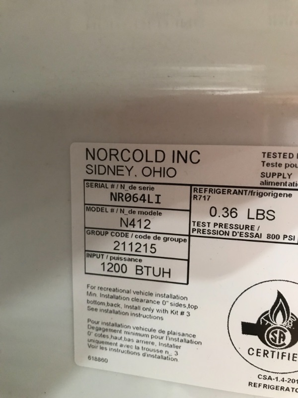 Photo 7 of Norcold N412UR RV Refrigerator - 4.5 cu. ft. - AC/LP - Right Hand Swing - Black Trim
