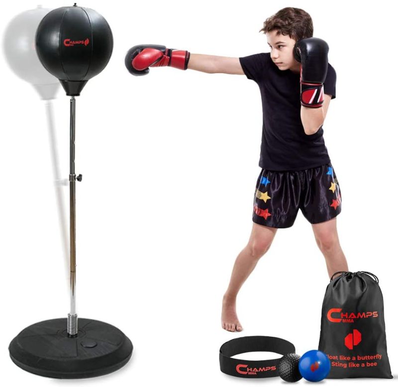 Photo 1 of **INCOMPLETE**
Champs MMA Kids Boxing Freestanding Reflex Bag, For Kids Ages 6-16 – Reflex Punching Bag with Stand and Pump + 2 Reflex Balls for Agility, Hand-Eye Coordination, and Stamina – Free Standing Boxing Bag
