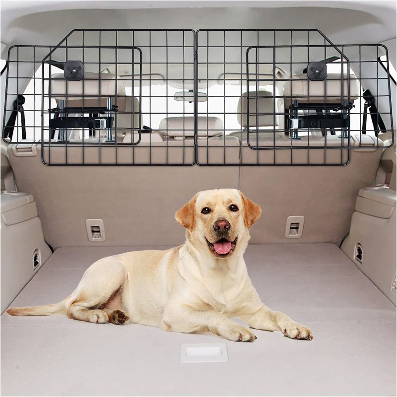 Photo 1 of **INCOMPLETE**
Vetoos Car SUV Dog Barrier, Vehicles Pet Divider Gate for Trunk Cargo Area - Extendable for Universal Fit, Foldable for Easy Storage, Straps & Bungee Cords for Double Stability, Rust-Proof Metal Mesh
