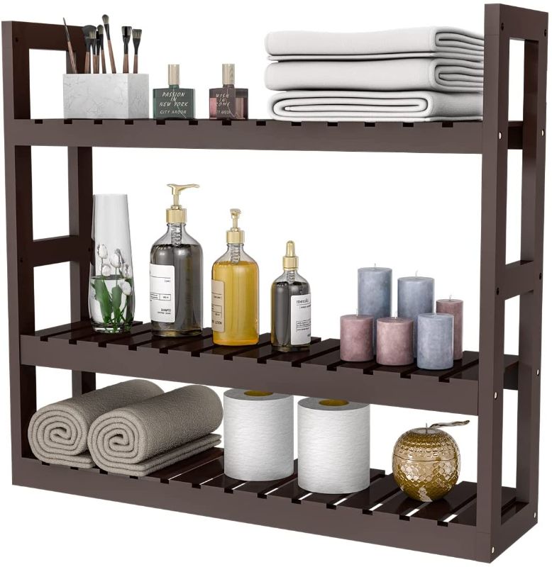 Photo 1 of **DIFFERENT FROM STOCK PHOTO**
Domax Bamboo Bathroom Shelf 3-Tier Wall Mount Storage Rack Multifunctional Adjustable Layer Free Standing Over Toilet Utility Shelves Living Room Kitchen (Brown)
