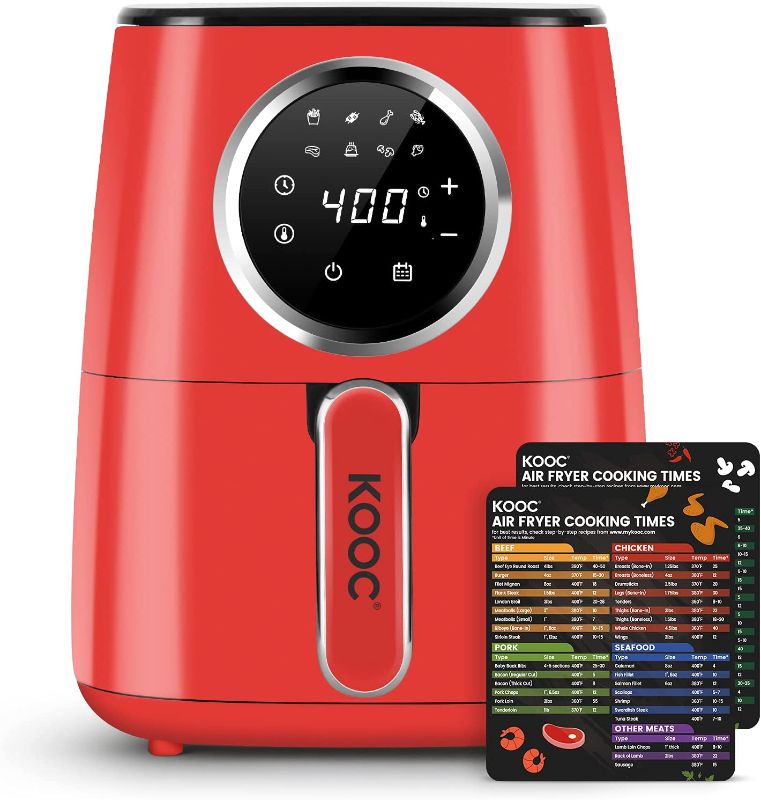 Photo 1 of [NEW LANUCH] KOOC Large Air Fryer, 4.5-Quart Electric Hot Oven Cooker, Free Cheat Sheet for Quick Reference Guide, LED Touch Digital Screen, 8 in 1, Customized Temp/Time, Nonstick Basket, Red
