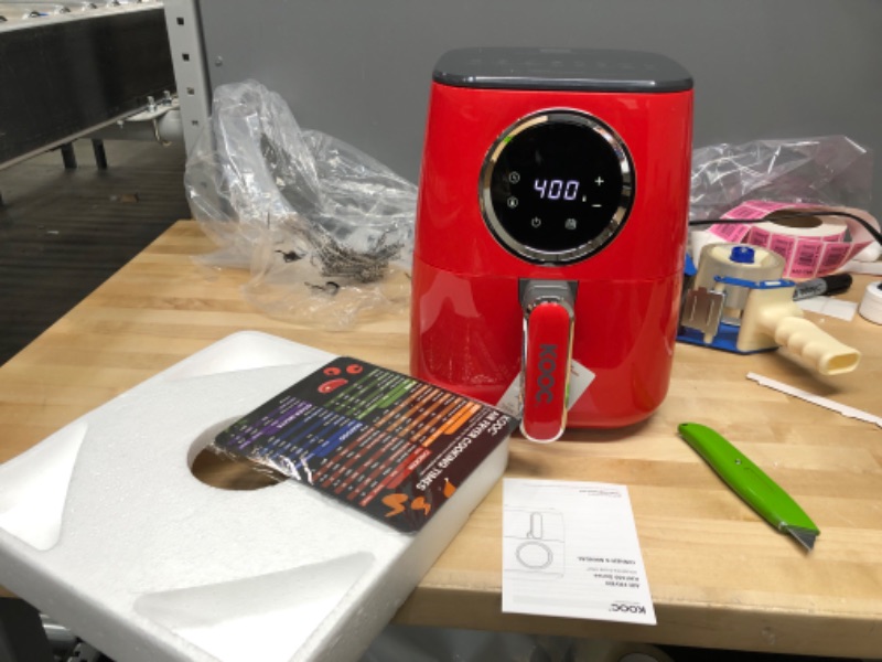 Photo 2 of [NEW LANUCH] KOOC Large Air Fryer, 4.5-Quart Electric Hot Oven Cooker, Free Cheat Sheet for Quick Reference Guide, LED Touch Digital Screen, 8 in 1, Customized Temp/Time, Nonstick Basket, Red
