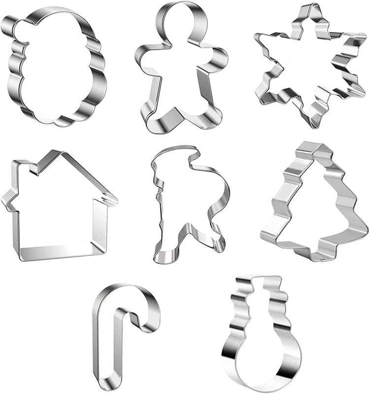 Photo 1 of 3 PACK**8 Pieces Christmas Cookie Cutter Set, Holiday Cookies Cutters Molds Stainless Steel Cookie Cutters, Snowflake Snowman Christmas Tree Santa Gingerbread Man More Cookies Mold