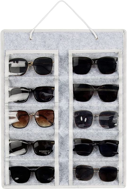 Photo 1 of 2 PACK**Kuchluse Sunglasses Organizer Storage, Dust-Proof Eyeglasses Display Case, 10 Slots, 3.5" x 6.7", Sunglasses Holder Wall Mount, Wall Organizer with Sturdy Rope for Glasses, Jewelry, Eyewear
