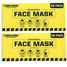 Photo 1 of 2 PACK**Firm Grip Disposable Face Mask, 3 Layer, Lightweight, Single Use, 100 Pack