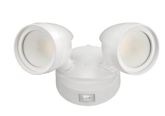 Photo 1 of 2-Head White Outdoor Integrated LED Security Flood Light 1200 to 2400 Lumen Boost Dusk-to-Dawn 4000K Bright White
