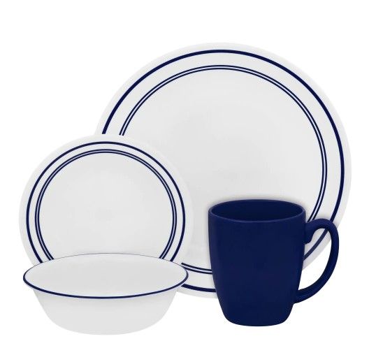 Photo 1 of 16-Piece Casual Cafe Blue Glass Dinnerware Set (Service for 4)
