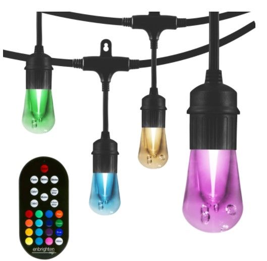 Photo 1 of 12-bulb 24 ft. Vintage Seasons Color Changing Cafe Integrated LED String Lights, Black
