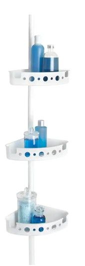 Photo 1 of 3-Tier Tension Corner Pole Shower Caddy in White
